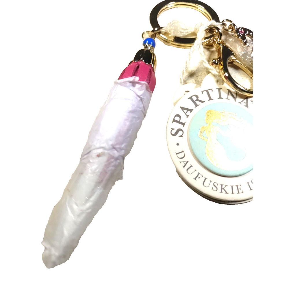 Spartina 449 Daufuskie Island Keychain Tassel Pink Leather Crane Gold Tone Purse - Picture 4 of 7